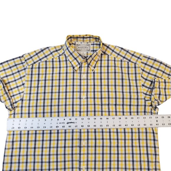 Woods & Gray Mens Button Up Blue Yellow Plaid Short Sleeve Shirt Size Medium - Picture 6 of 9
